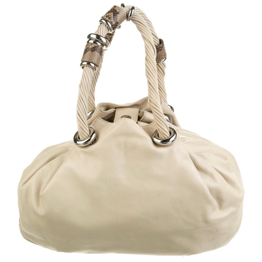 Michael Kors Top Handle Bag. Neutral Leather with Silver and Python accent.